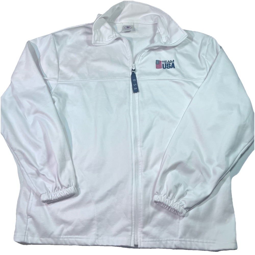 United States Olympic Committee Team USA Full Zip Up White Jacket Size L